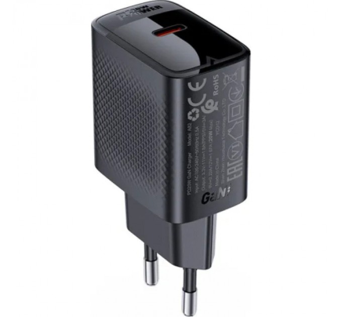 Acefast Зарядний пристрій Acefast USB-C 20W + Type-C cable A82 Fast Charger Black (6974316280057)