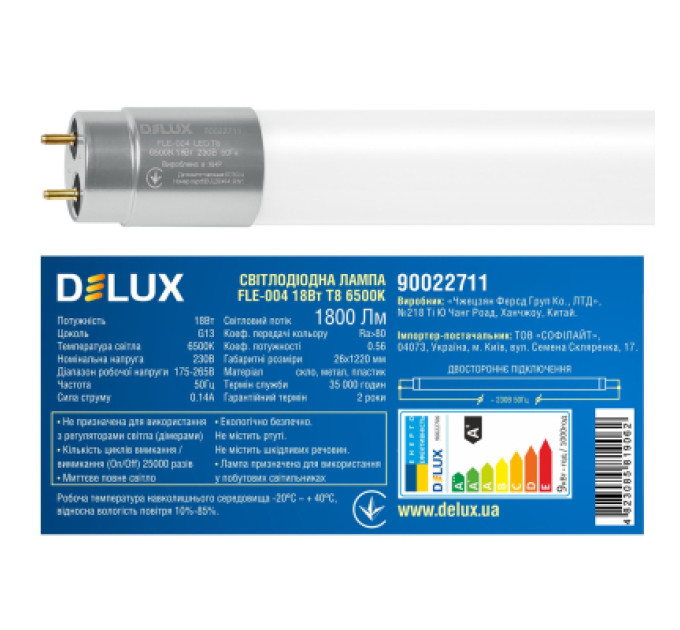 Delux Лампочка Delux FLE-004 18 Вт 1,2м T8 6500K 230В G13 скло (90022711)