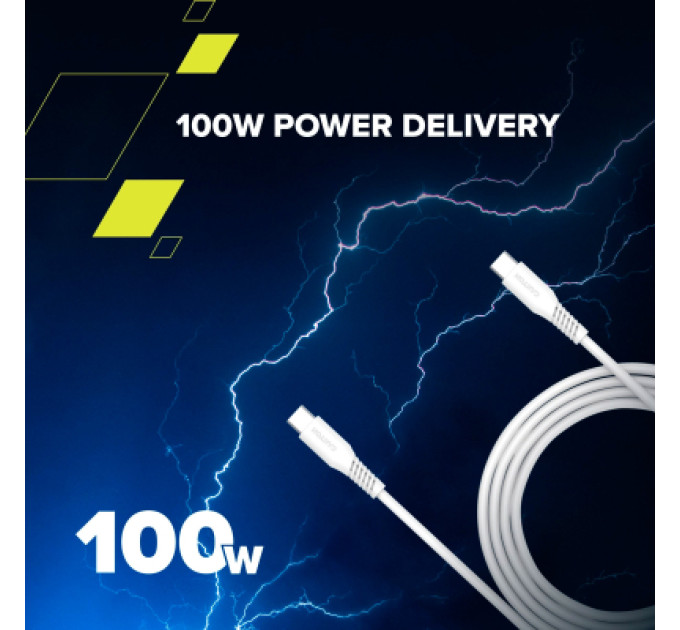 Canyon Дата кабель USB-C to USB-C 2.0m CC100SC 100W 2m White Canyon (CNS-CC100SC20W)