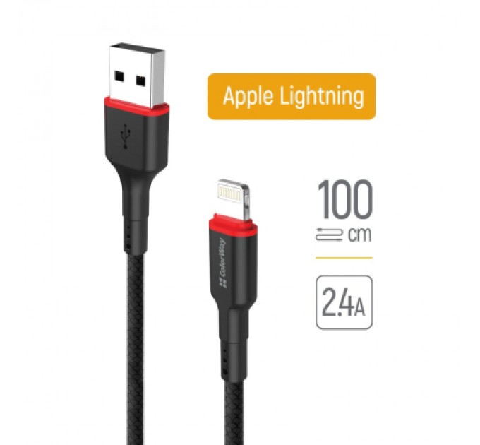 ColorWay Дата кабель USB-C to Lightning 1.0m 2.4А black ColorWay (CW-CBUL064-BK)