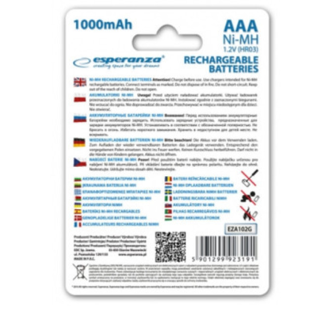 Esperanza Акумулятор Esperanza AAA 1000mAh Ni-MH * 4 green (EZA102G)