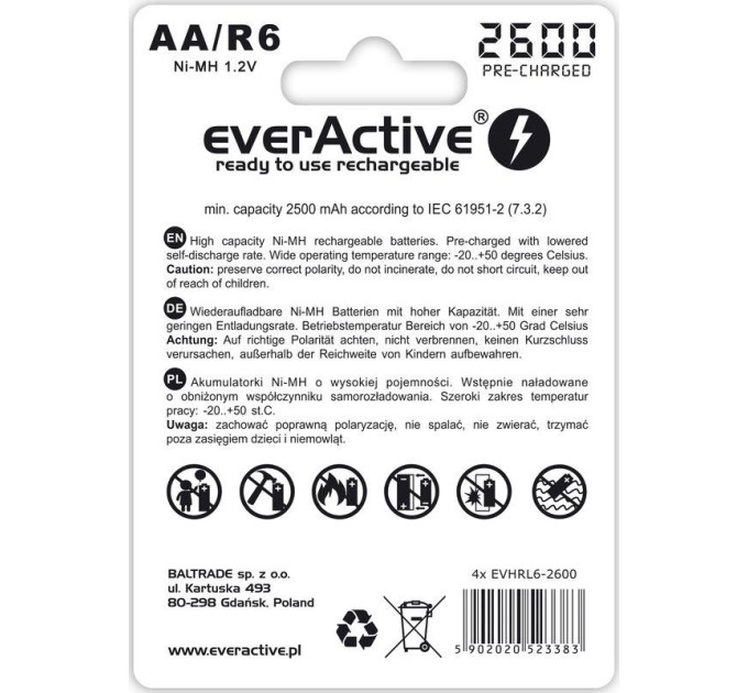 everActive Аккумулятор everActive AA/HR06 Ni-MH 2600mAh BL 4шт