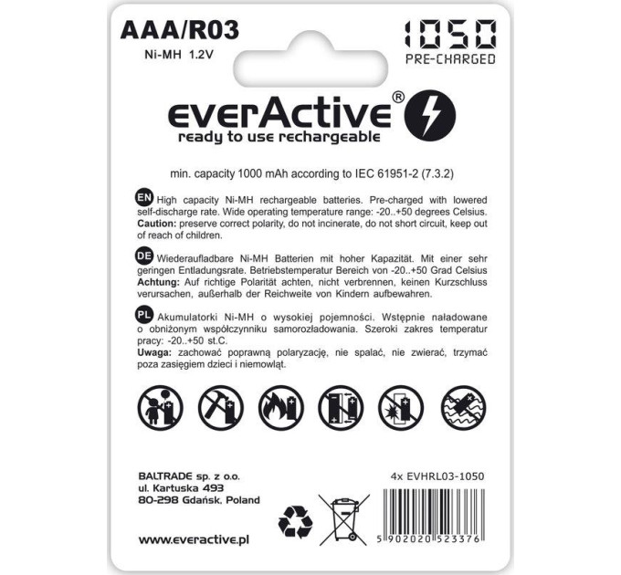 everActive Аккумулятор everActive AAA/HR03 Ni-MH 1050mAh BL 4шт