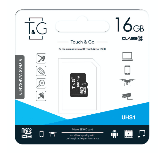 T&G Карта пам`ятi MicroSDHC 16GB UHS-I Class 10 T&G (TG-16GBSD10U1-00)