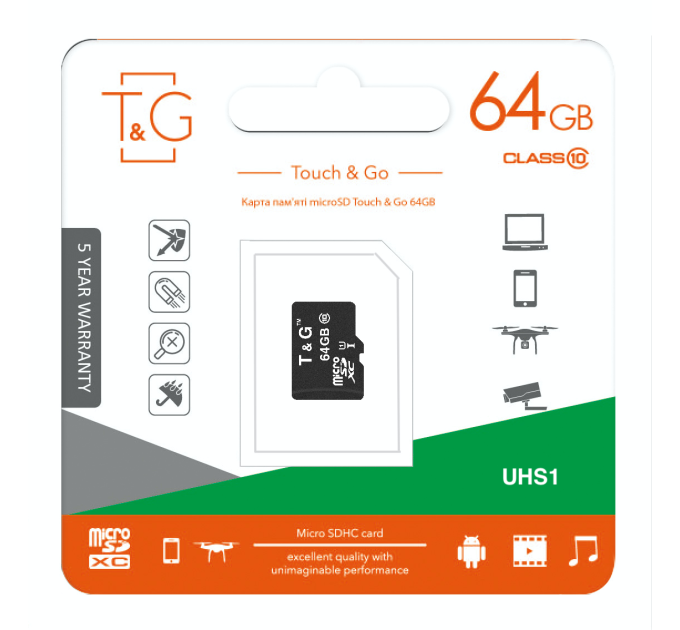 T&G Карта памяти MicroSDXC  64GB UHS-I Class 10 T&G (TG-64GBSDCL10-00)