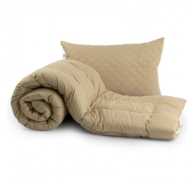 Руно Ковдра Руно набір ковдра 140х205 + 1 подушка 50х70 силіконова Бежева (К_924.52СЛ300_Бежевий)