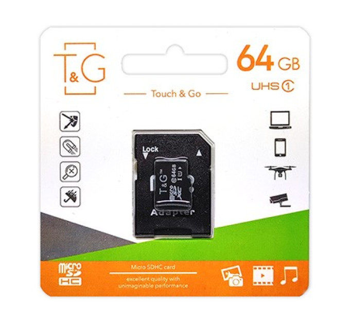 T&G Карта пам`ятi MicroSDXC 64GB UHS-I Class 10 T&G + SD-adapter (TG-64GBSDCL10-01)