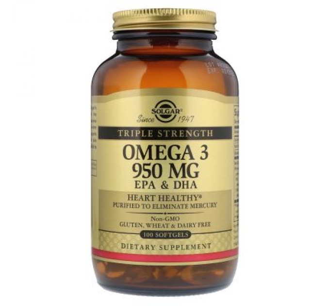 Solgar Жирні кислоти Solgar Риб'ячий Жир, Омега 3 (Omega-3 EPA, DHA), 950 мг, Потрійна С (SOL-02058)