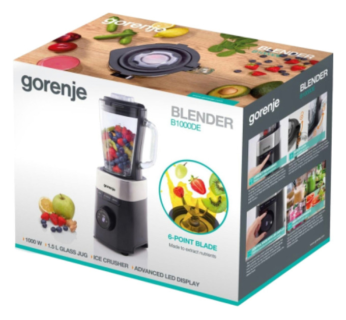 Gorenje Блендер Gorenje стаціонарний 1000Вт, чаша-1500мл, скло, чорний (B1000DE)