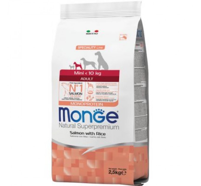Monge Сухий корм для собак Monge Dog Mini Adult лосось, рис 2.5 кг (8009470011570)