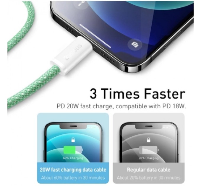Baseus Дата кабель USB-C to Lightning 2.0m 20W green Baseus (CALD000106)