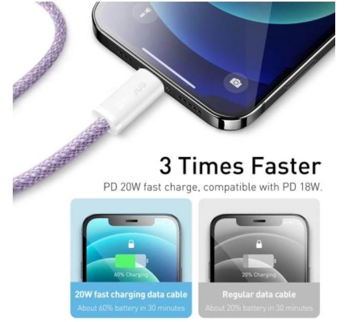 Baseus Дата кабель USB-C to Lightning 2.0m 20W purple Baseus (CALD000105)