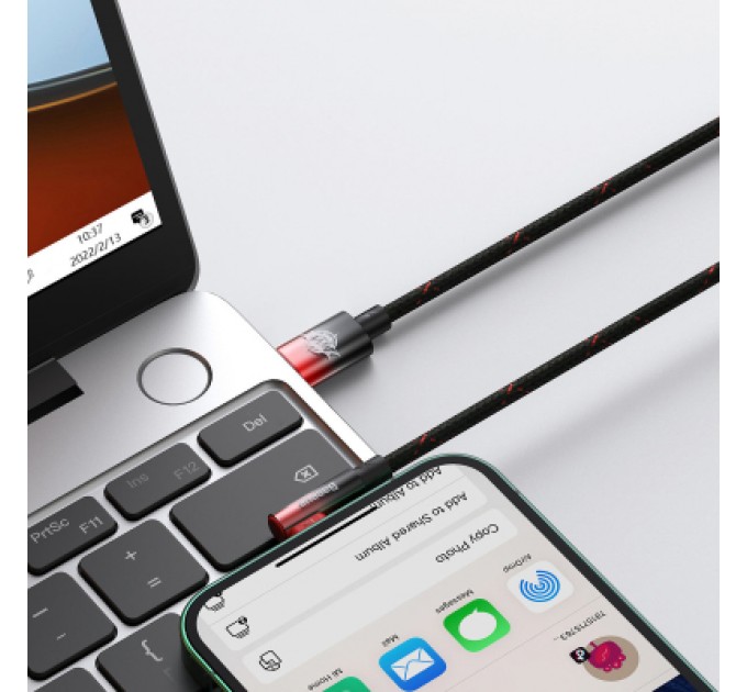 Baseus Дата кабель USB-C to Lightning 1.0m 20W 90° corner black/red Baseus (CAVP000220)