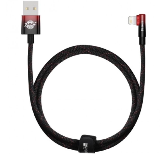Baseus Дата кабель USB 2.0 AM to Lightning 1.0m 2.4A 90° corner black/red Baseus (CAVP000020)