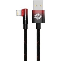 Дата кабель USB 2.0 AM to Lightning 1.0m 2.4A 90° corner black/red Baseus (CAVP000020)