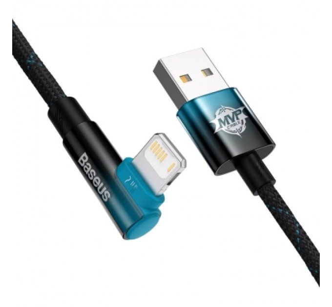 Baseus Дата кабель USB 2.0 AM to Lightning 2.0m 2.4A 90° corner black/blue Baseus (CAVP000121)