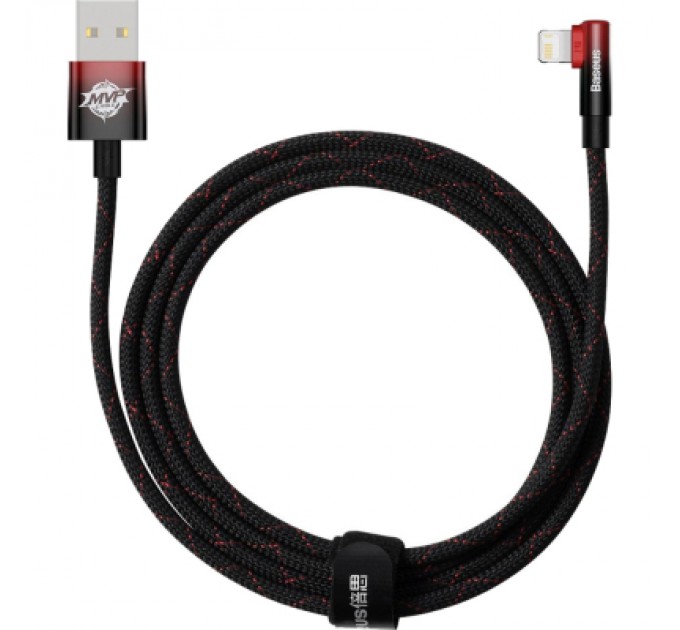 Baseus Дата кабель USB 2.0 AM to Lightning 2.0m 2.4A 90° corner black/red Baseus (CAVP000120)