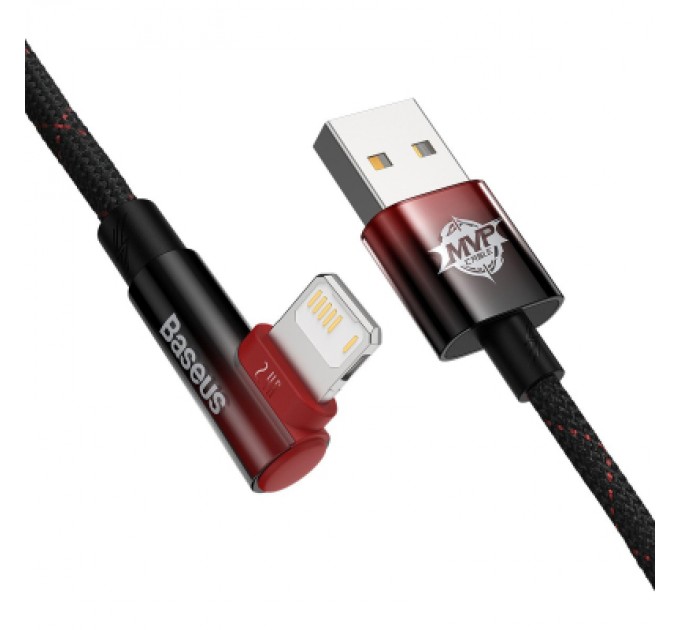 Baseus Дата кабель USB 2.0 AM to Lightning 2.0m 2.4A 90° corner black/red Baseus (CAVP000120)