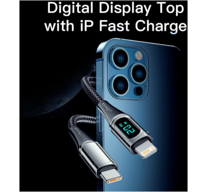 Essager Дата кабель USB-C to Lightning 2.0m 20W Digital Display blue Essager (EXCTL-YDA03)