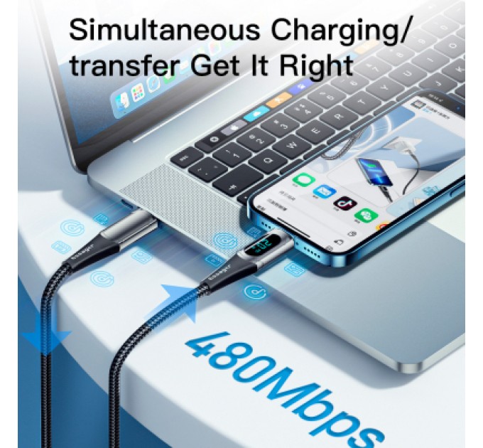 Essager Дата кабель USB-C to Lightning 2.0m 20W Digital Display blue Essager (EXCTL-YDA03)