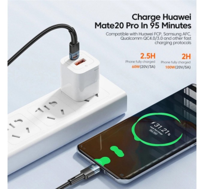 Essager Дата кабель USB-C to USB-C 2.0m 100W blue Essager (EXCTT1-XCA03)