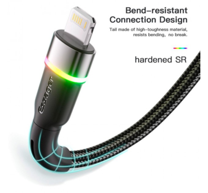 Essager Дата кабель USB 2.0 AM to Lightning 2.0m 2.4A LED black Essager (EXCL-XCDA01)