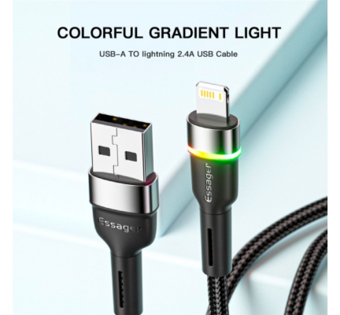 Essager Дата кабель USB 2.0 AM to Lightning 2.0m 2.4A LED black Essager (EXCL-XCDA01)