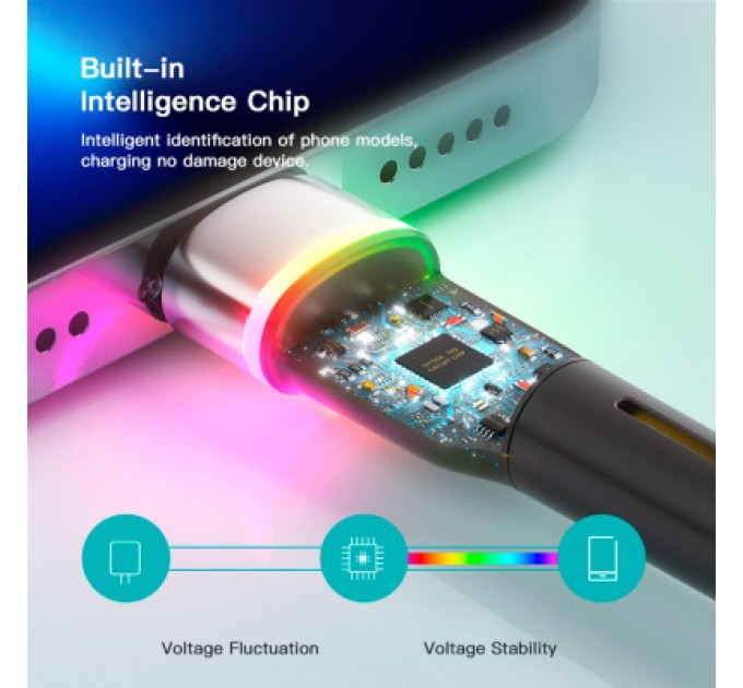 Essager Дата кабель USB 2.0 AM to Lightning 2.0m 2.4A LED black Essager (EXCL-XCDA01)