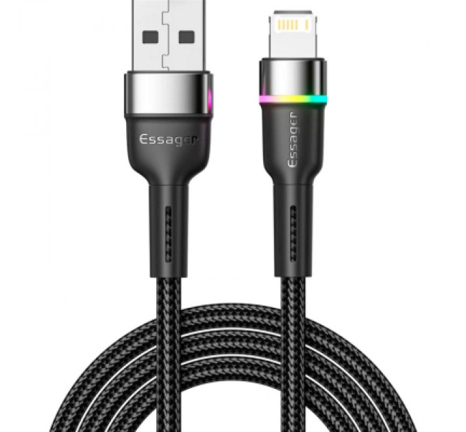 Essager Дата кабель USB 2.0 AM to Lightning 2.0m 2.4A LED black Essager (EXCL-XCDA01)
