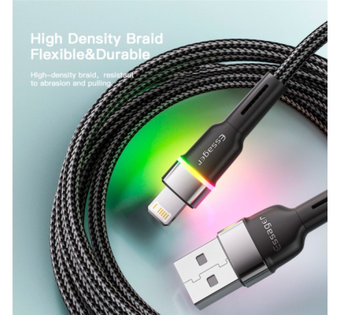 Essager Дата кабель USB 2.0 AM to Lightning 2.0m 2.4A LED black Essager (EXCL-XCDA01)