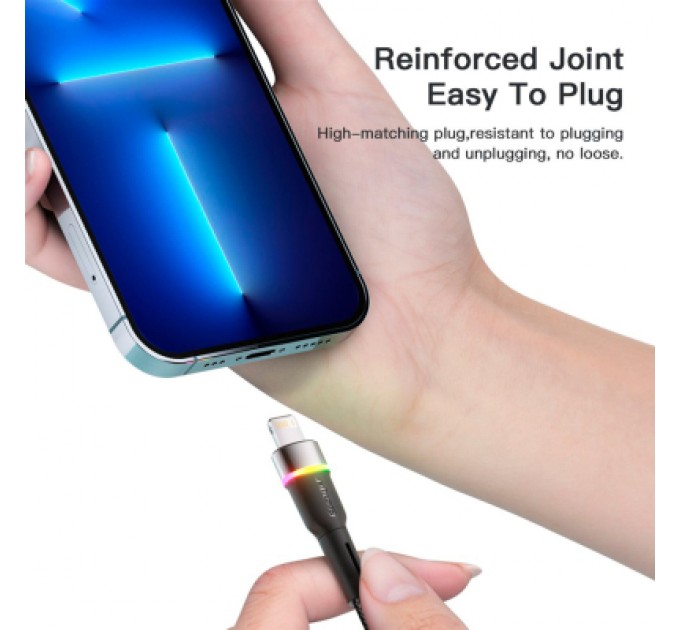 Essager Дата кабель USB 2.0 AM to Lightning 2.0m 2.4A LED black Essager (EXCL-XCDA01)