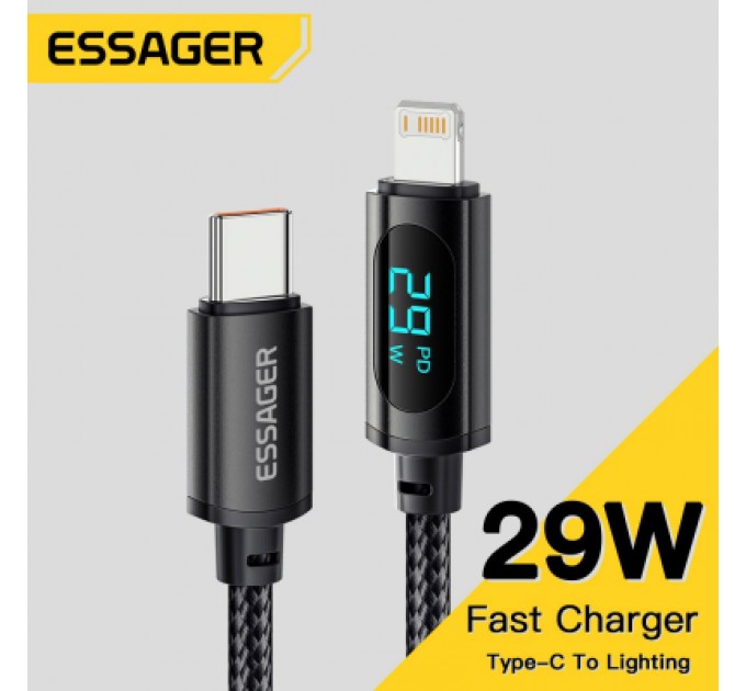 Essager Дата кабель USB-C to Lightning 1.0m 29W LED black Essager (EXCTL-XY01-P)