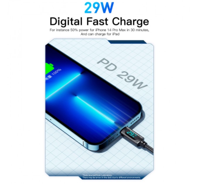 Essager Дата кабель USB-C to Lightning 1.0m 29W LED black Essager (EXCTL-XY01-P)