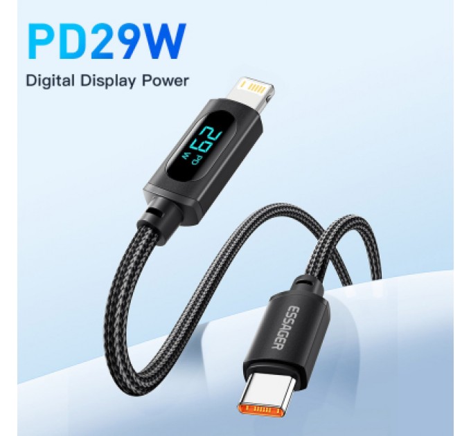 Essager Дата кабель USB-C to Lightning 1.0m 29W LED black Essager (EXCTL-XY01-P)
