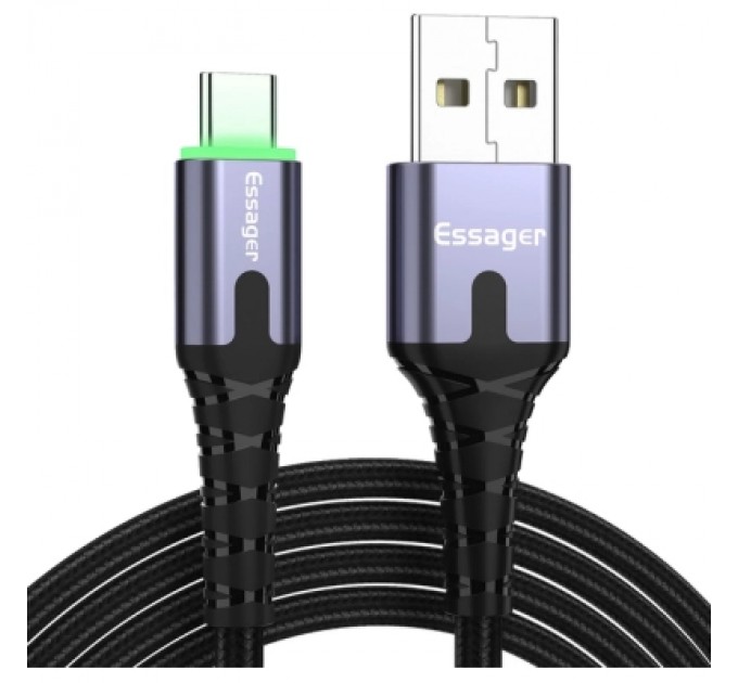 Essager Дата кабель USB 2.0 AM to USB-C 2.0m 3A LED black Essager (EXCT-XGA0G)