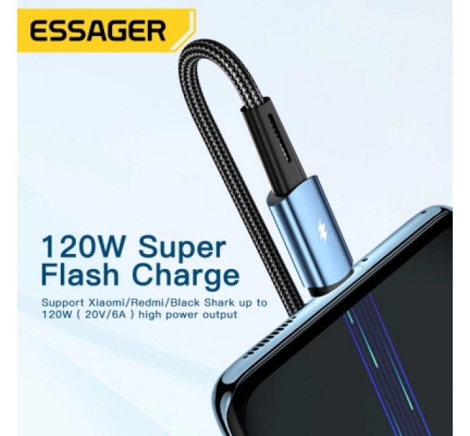 Essager Дата кабель USB 2.0 AM to USB-C 1.0m 120W blue Essager (EXC120-CG03-P)