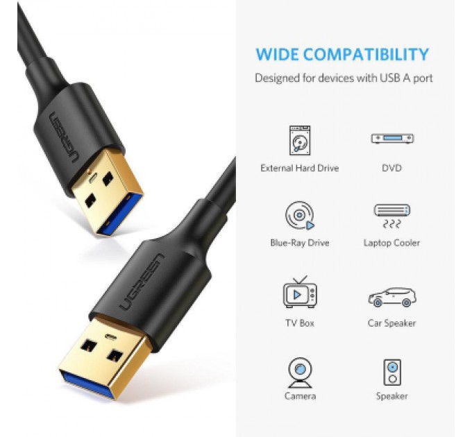Ugreen Дата кабель USB 3.0 AM/AM 0.5m US128 black Ugreen (10369)