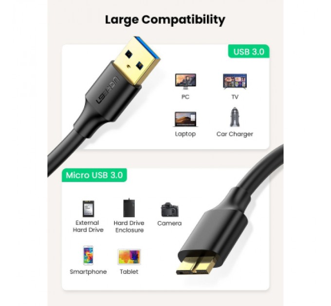 Ugreen Дата кабель USB 3.0 AM to Micro B 1.0m US130 black Ugreen (10841)