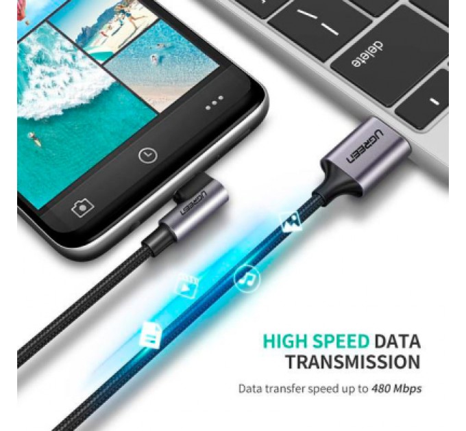 Ugreen Дата кабель USB 2.0 AM to USB-C 3.0m 3A US284 90° corner black Ugreen (70255)