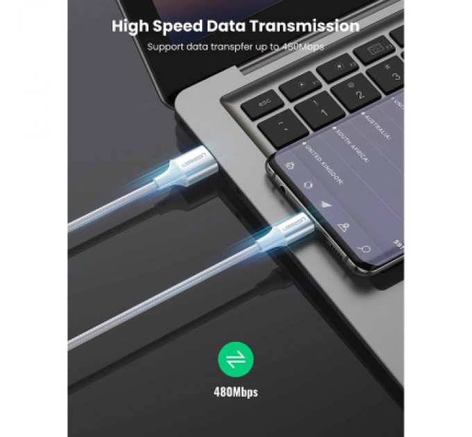Ugreen Дата кабель USB 2.0 AM to USB-C 0.5m 3A US288 white Ugreen (60130)