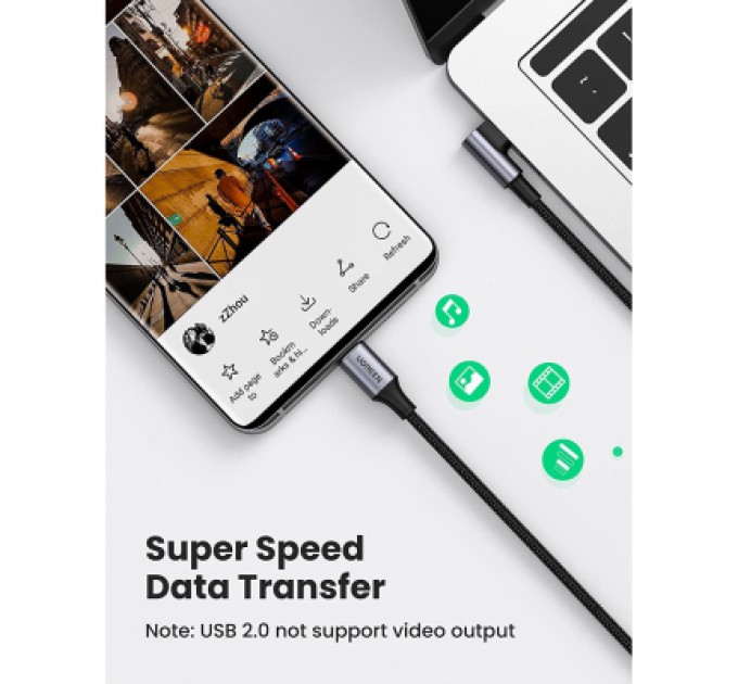 Ugreen Дата кабель USB-C 2.0 to USB-C 3.0m 90° corner US334 black Ugreen (20583)