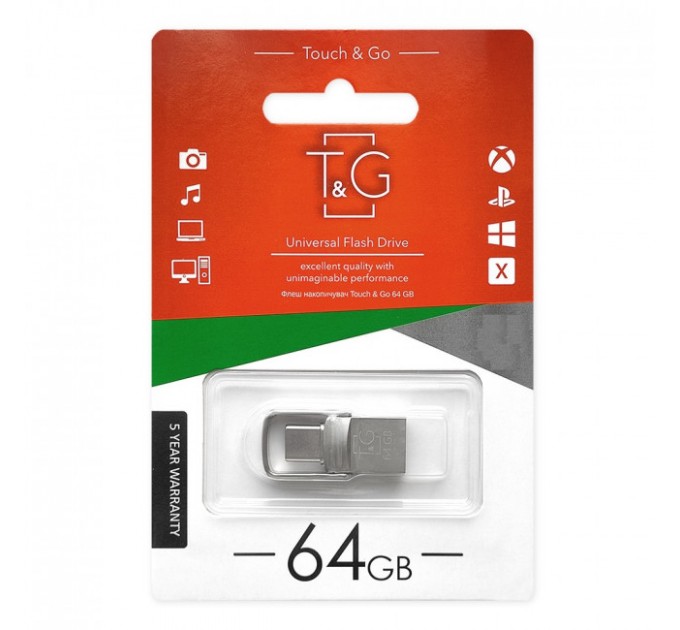 T&G Флеш-накопичувач USB 2.0 64GB Type-C T&G 104 Metal Series Silver (TG104TC-64G)