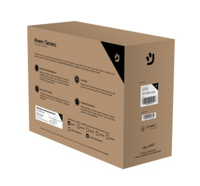 nJoy Джерело безперебійного живлення NJOY Keen 600 (UPLI-LI060KU-CG01B) Lin.int., AVR, 2 x евро, USB, пластик