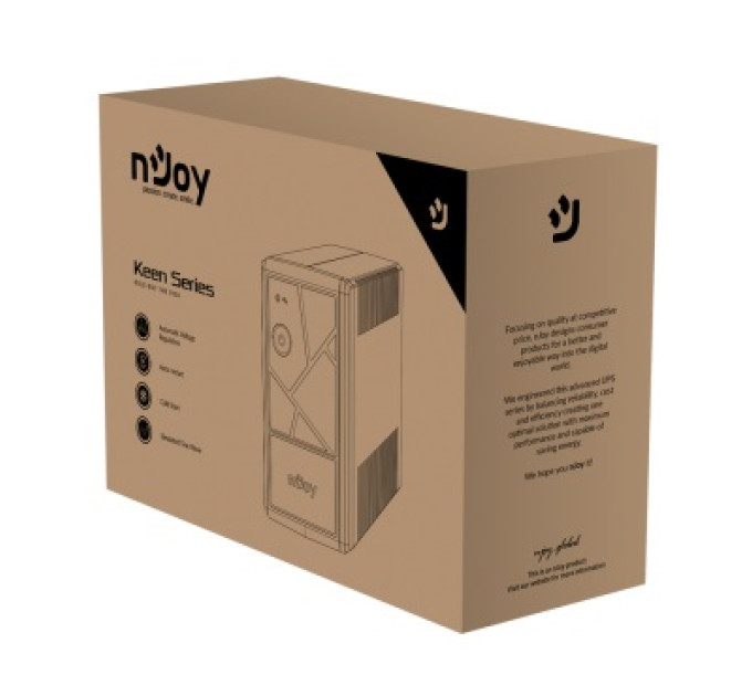 nJoy Джерело безперебійного живлення NJOY Keen 600 (UPLI-LI060KU-CG01B) Lin.int., AVR, 2 x евро, USB, пластик