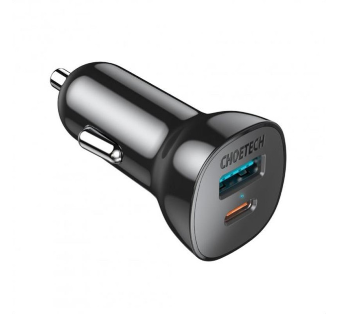 Choetech Автомобильное зарядное устройство Choetech (1USB Type C; 1USB) 38W PD3.0 QC3.0 Black (TC0005)