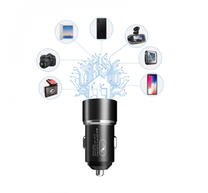 SkyDolphin Автомобильное зарядное устройство SkyDolphin SZ02V Aluminium (2USB, 2.4A) Black (AZP-000073) + кабель microUSB