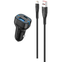 Автомобильное зарядное устройство SkyDolphin SZ19L PD 20W + QC3.0 20W Black (AZP-000103) + кабель Lightning