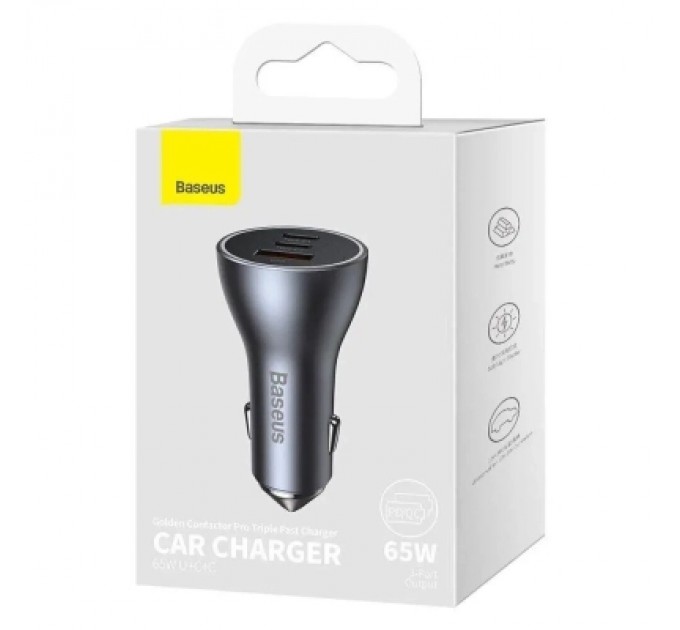 Baseus Зарядний пристрій Baseus 1xUSB + 2xUSB-C 65W Golden Contactor Pro dark gray (CGJP010013)