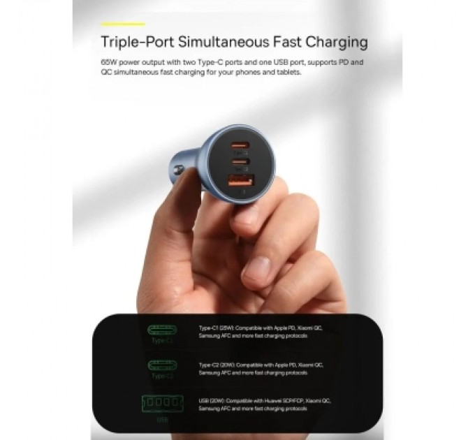 Baseus Зарядний пристрій Baseus 1xUSB + 2xUSB-C 65W Golden Contactor Pro dark gray (CGJP010013)