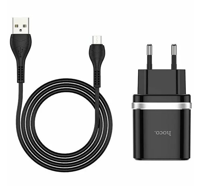 HOCO Сетевое зарядное устройство Hoco C12Q (1USB, 3А) QC3.0 Black (S23567) + кабель MicroUSB